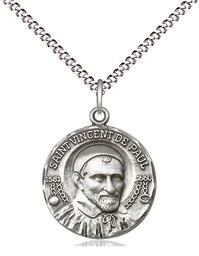 [1155SS/18S] Sterling Silver Saint Vincent de Paul Pendant on a 18 inch Light Rhodium Light Curb chain