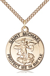 [1170GF/24GF] 14kt Gold Filled Saint Michael Guardian Angel Pendant on a 24 inch Gold Filled Heavy Curb chain