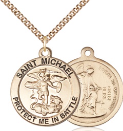 [1170GF2/24GF] 14kt Gold Filled Saint Michael Army Pendant on a 24 inch Gold Filled Heavy Curb chain