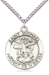 [1170SS/24SS] Sterling Silver Saint Michael Guardian Angel Pendant on a 24 inch Sterling Silver Heavy Curb chain