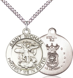 [1170SS1/24SS] Sterling Silver Saint Michael Air Force Pendant on a 24 inch Sterling Silver Heavy Curb chain