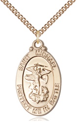 [1171GF/24GF] 14kt Gold Filled Saint Michael Guardian Angel Pendant on a 24 inch Gold Filled Heavy Curb chain