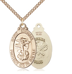 [1171GF5/24GF] 14kt Gold Filled Saint Michael National Guard Pendant on a 24 inch Gold Filled Heavy Curb chain