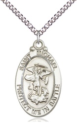 [1171SS/24SS] Sterling Silver Saint Michael Guardian Angel Pendant on a 24 inch Sterling Silver Heavy Curb chain