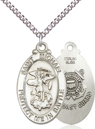 [1171SS3/24SS] Sterling Silver Saint Michael Guardian Angel Coast Guard Pendant on a 24 inch Sterling Silver Heavy Curb chain
