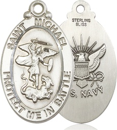 [1171SS6] Sterling Silver Saint Michael Navy Medal