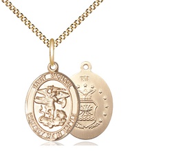 [1172GF1/18G] 14kt Gold Filled Saint Michael Air Force Pendant on a 18 inch Gold Plate Light Curb chain