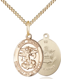[1172GF2/18G] 14kt Gold Filled Saint Michael Army Pendant on a 18 inch Gold Plate Light Curb chain