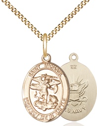 [1172GF6/18G] 14kt Gold Filled Saint Michael Navy Pendant on a 18 inch Gold Plate Light Curb chain