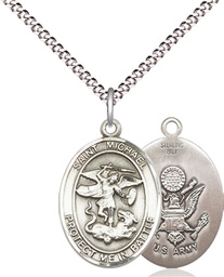 [1172SS2/18S] Sterling Silver Saint Michael Army Pendant on a 18 inch Light Rhodium Light Curb chain