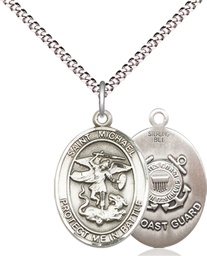 [1172SS3/18S] Sterling Silver Saint Michael Coast Guard Pendant on a 18 inch Light Rhodium Light Curb chain