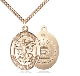 [1173GF1/24GF] 14kt Gold Filled Saint Michael Air Force Pendant on a 24 inch Gold Filled Heavy Curb chain