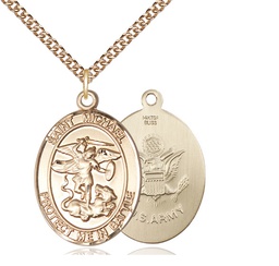 [1173GF2/24GF] 14kt Gold Filled Saint Michael Army Pendant on a 24 inch Gold Filled Heavy Curb chain