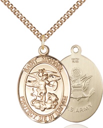 [1173GF2/24GF] 14kt Gold Filled Saint Michael Army Pendant on a 24 inch Gold Filled Heavy Curb chain