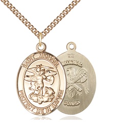 [1173GF5/24GF] 14kt Gold Filled Saint Michael National Guard Pendant on a 24 inch Gold Filled Heavy Curb chain