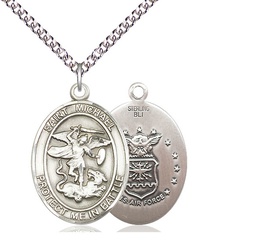 [1173SS1/24SS] Sterling Silver Saint Michael Air Force Pendant on a 24 inch Sterling Silver Heavy Curb chain