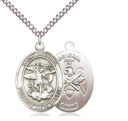 [1173SS5/24SS] Sterling Silver Saint Michael National Guard Pendant on a 24 inch Sterling Silver Heavy Curb chain