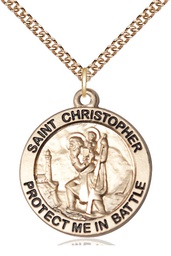[1174GF/24GF] 14kt Gold Filled Saint Christopher Pendant on a 24 inch Gold Filled Heavy Curb chain
