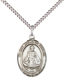 [8207SS/18S] Sterling Silver Infant of Prague Pendant on a 18 inch Light Rhodium Light Curb chain