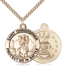 [1174GF1/24GF] 14kt Gold Filled Saint Christopher Air Force Pendant on a 24 inch Gold Filled Heavy Curb chain