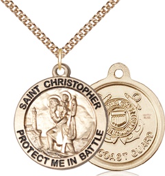 [1174GF3/24GF] 14kt Gold Filled Saint Christopher Coast Guard Pendant on a 24 inch Gold Filled Heavy Curb chain