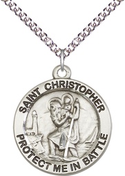 [1174SS/24SS] Sterling Silver Saint Christopher Pendant on a 24 inch Sterling Silver Heavy Curb chain