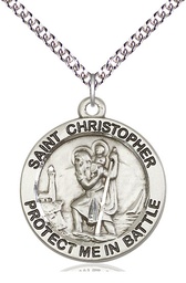 [1174SS/24SS] Sterling Silver Saint Christopher Pendant on a 24 inch Sterling Silver Heavy Curb chain