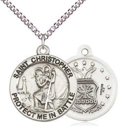 [1174SS1/24SS] Sterling Silver Saint Christopher Air Force Pendant on a 24 inch Sterling Silver Heavy Curb chain