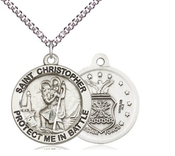 [1174SS1/24SS] Sterling Silver Saint Christopher Air Force Pendant on a 24 inch Sterling Silver Heavy Curb chain