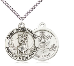 [1174SS2/24SS] Sterling Silver Saint Christopher Army Pendant on a 24 inch Sterling Silver Heavy Curb chain