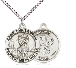 [1174SS5/24SS] Sterling Silver Saint Christopher National Guard Pendant on a 24 inch Sterling Silver Heavy Curb chain