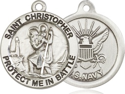 [1174SS6] Sterling Silver Saint Christopher Navy Medal