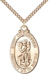 [1175GF/24GF] 14kt Gold Filled Saint Christopher Pendant on a 24 inch Gold Filled Heavy Curb chain