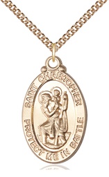[1175GF/24GF] 14kt Gold Filled Saint Christopher Pendant on a 24 inch Gold Filled Heavy Curb chain