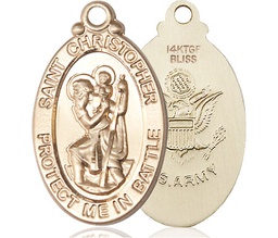 [1175GF2] 14kt Gold Filled Saint Christopher Army Medal
