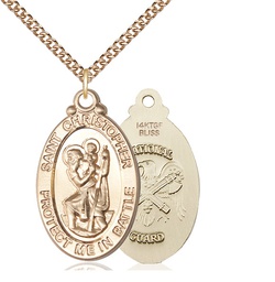 [1175GF5/24GF] 14kt Gold Filled Saint Christopher National Guard Pendant on a 24 inch Gold Filled Heavy Curb chain
