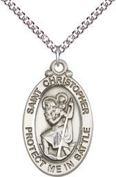 [1175SS/24SS] Sterling Silver Saint Christopher Pendant on a 24 inch Sterling Silver Heavy Curb chain