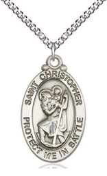 [1175SS/24SS] Sterling Silver Saint Christopher Pendant on a 24 inch Sterling Silver Heavy Curb chain