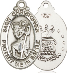 [1175SS1] Sterling Silver Saint Christopher Air Force Medal