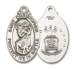 [1175SS1] Sterling Silver Saint Christopher Air Force Medal
