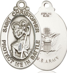 [1175SS2] Sterling Silver Saint Christopher Army Medal
