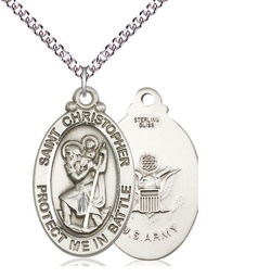[1175SS2/24SS] Sterling Silver Saint Christopher Army Pendant on a 24 inch Sterling Silver Heavy Curb chain