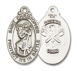 [1175SS5] Sterling Silver Saint Christopher National Guard Medal