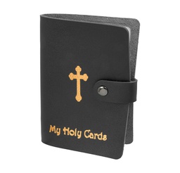[HI-1624BK] Black Gold Stamped Leatherette Card Holder Holds Up To 20 Card