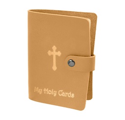 [HI-1624TN] Tan Gold Stamped Leatherette Card Holder Holds Up To 20 Card