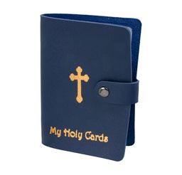 [HI-1624BL] Blue Gold Stamped Leatherette Card Holder Holds Up To 20 Card