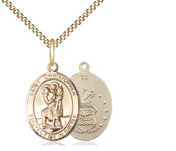 [1176GF1/18G] 14kt Gold Filled Saint Christopher Air Force Pendant on a 18 inch Gold Plate Light Curb chain
