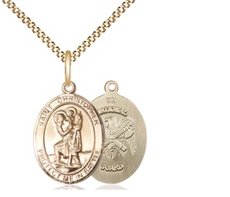[1176GF5/18G] 14kt Gold Filled Saint Christopher National Guard Pendant on a 18 inch Gold Plate Light Curb chain