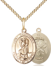 [1176GF5/18G] 14kt Gold Filled Saint Christopher National Guard Pendant on a 18 inch Gold Plate Light Curb chain