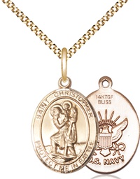 [1176GF6/18G] 14kt Gold Filled Saint Christopher Navy Pendant on a 18 inch Gold Plate Light Curb chain
